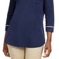 Camiseta feminina Karen Scott Petite com acabamento em viés, tamanho azul-marinho Petite