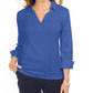 Blusa feminina Karen Scott com gola alta e manga 3/4, azul, tamanho médio