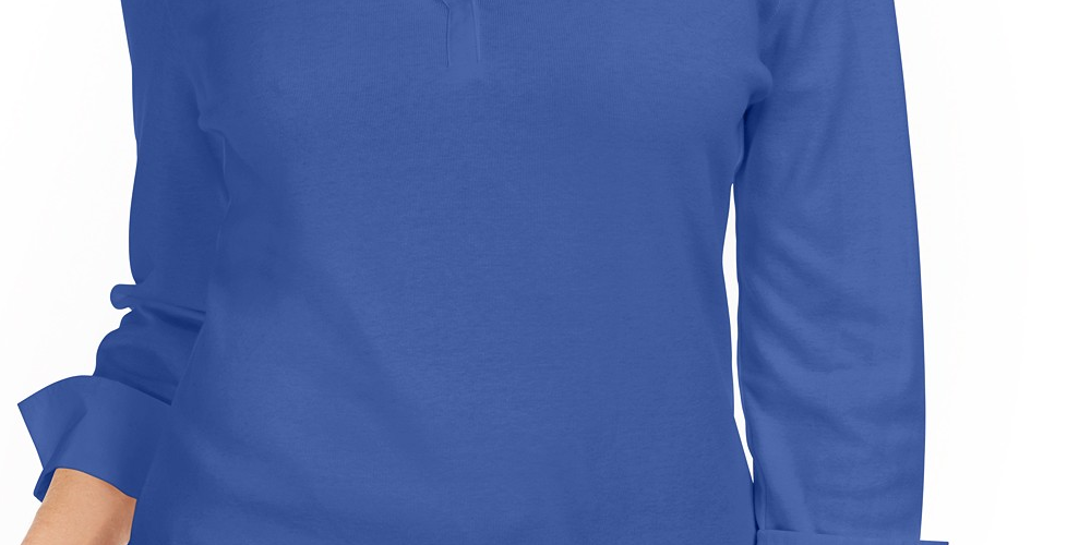 Blusa feminina Karen Scott com gola alta e manga 3/4, azul, tamanho médio