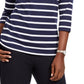 Camiseta feminina Karen Scott Petite Listrada com decote canoa, tamanho azul-marinho, pequena, média