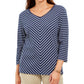 Karen Scott Blusa Listrada Feminina Gola V Azul Tamanho P