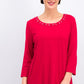 Karen Scott Top de algodão com ilhós feminino, novo, vermelho, tamanho grande