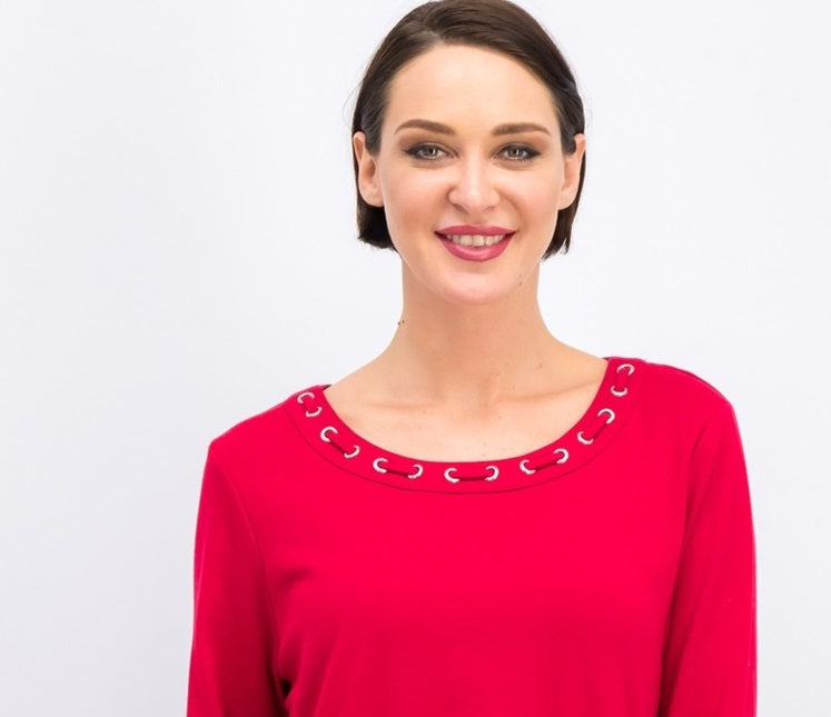 Karen Scott Top de algodão com ilhós feminino, novo, vermelho, tamanho grande