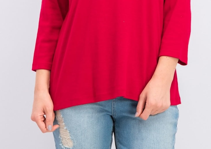Karen Scott Top de algodão com ilhós feminino, novo, vermelho, tamanho grande