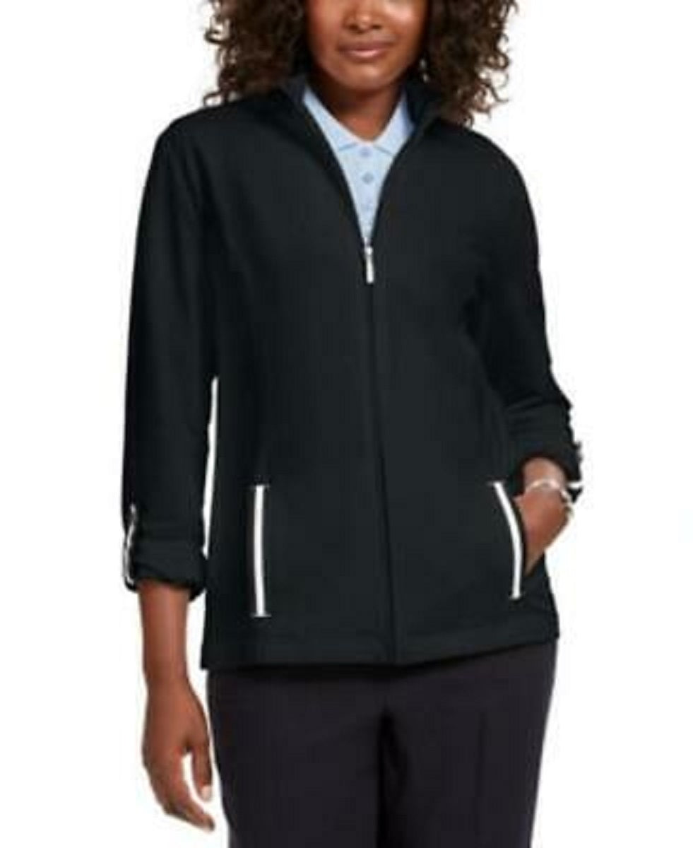 Jaqueta feminina Karen Scott Sport French Terry com acabamento em fita, preta, tamanho extra grande