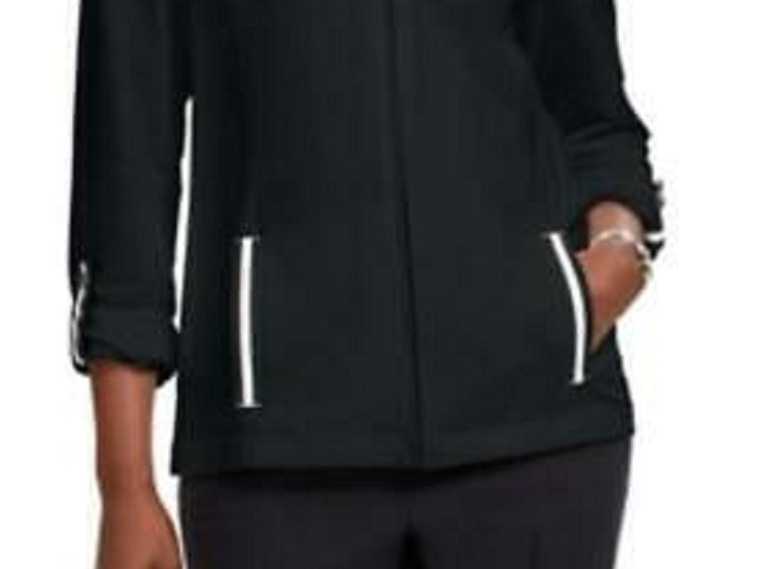 Jaqueta feminina Karen Scott Sport French Terry com acabamento em fita, preta, tamanho extra grande
