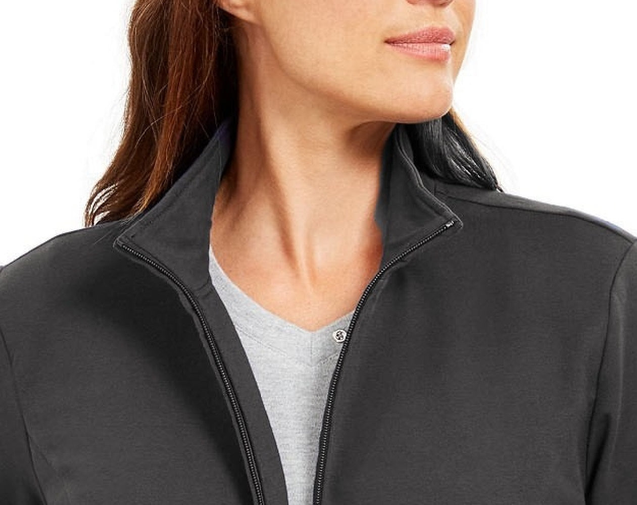 Jaqueta feminina Karen Scott Sport French Terry com acabamento em fita, preta, tamanho P