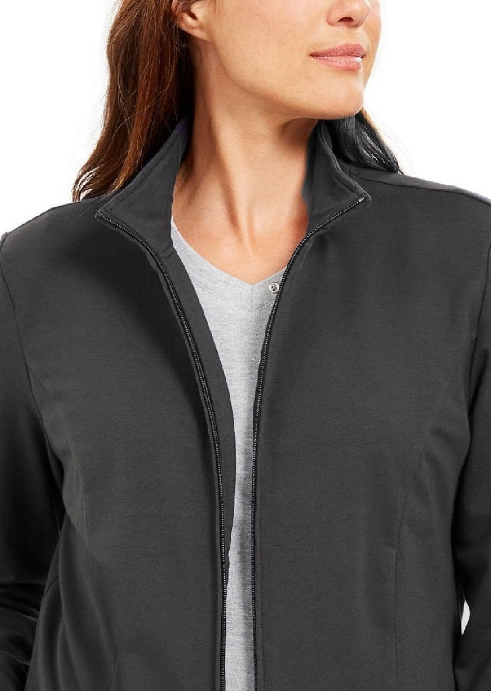 Jaqueta feminina Karen Scott Sport French Terry com acabamento em fita, preta, tamanho XXG