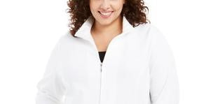 Jaqueta feminina Karen Scott Sport French Terry com acabamento em fita, branca, tamanho médio