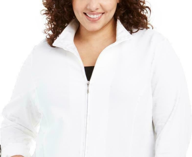 Jaqueta feminina Karen Scott Sport French Terry com acabamento em fita, branca, tamanho pequeno