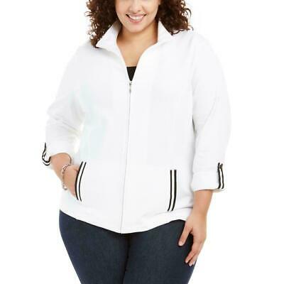 Jaqueta feminina Karen Scott Sport French Terry com acabamento em fita, branca, tamanho extra grande