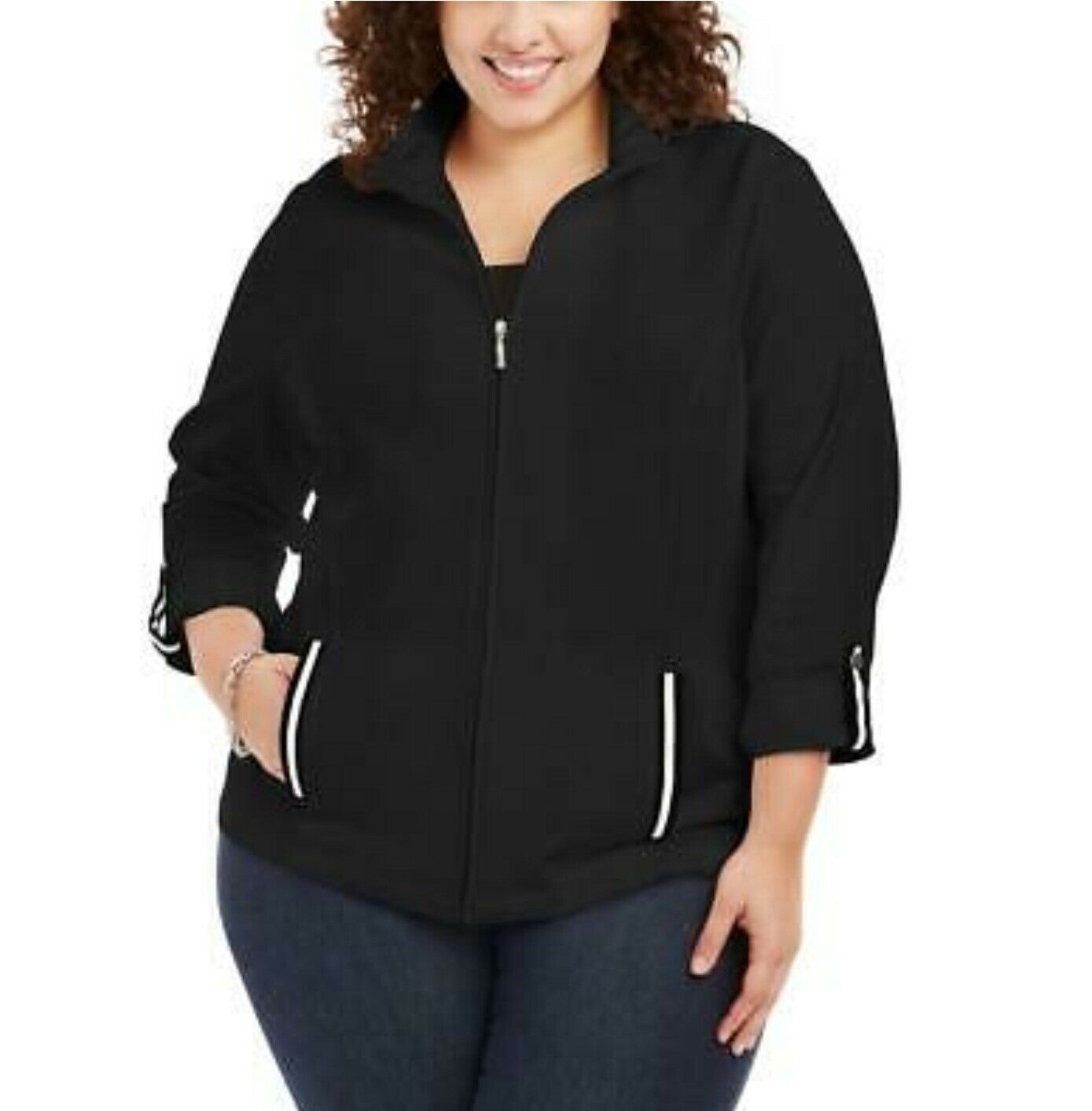 Jaqueta Karen Scott Plus Size French Terry Feminina Preta Tamanho O-S