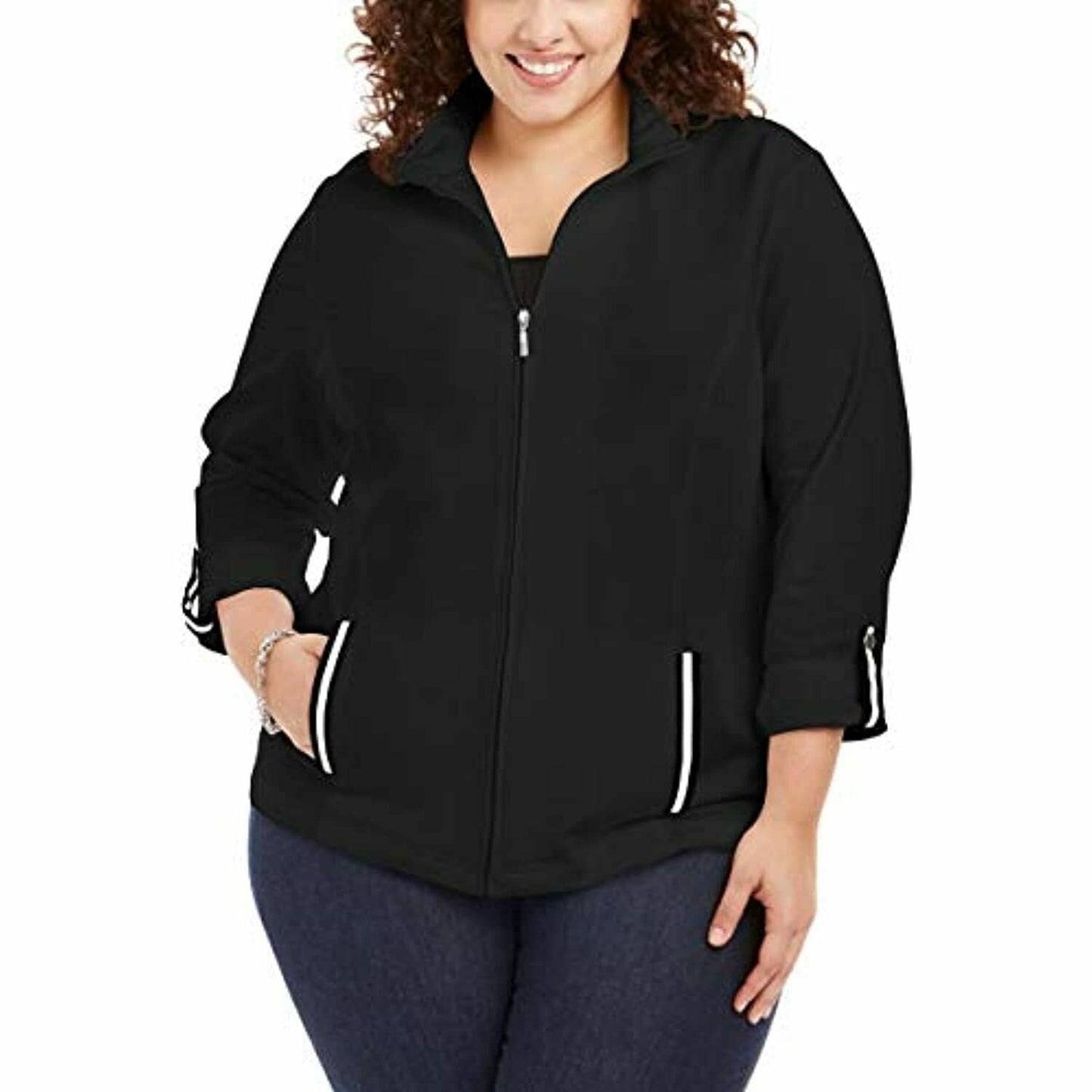Jaqueta Karen Scott Plus Size French Terry Feminina Preta Tamanho 2 GG