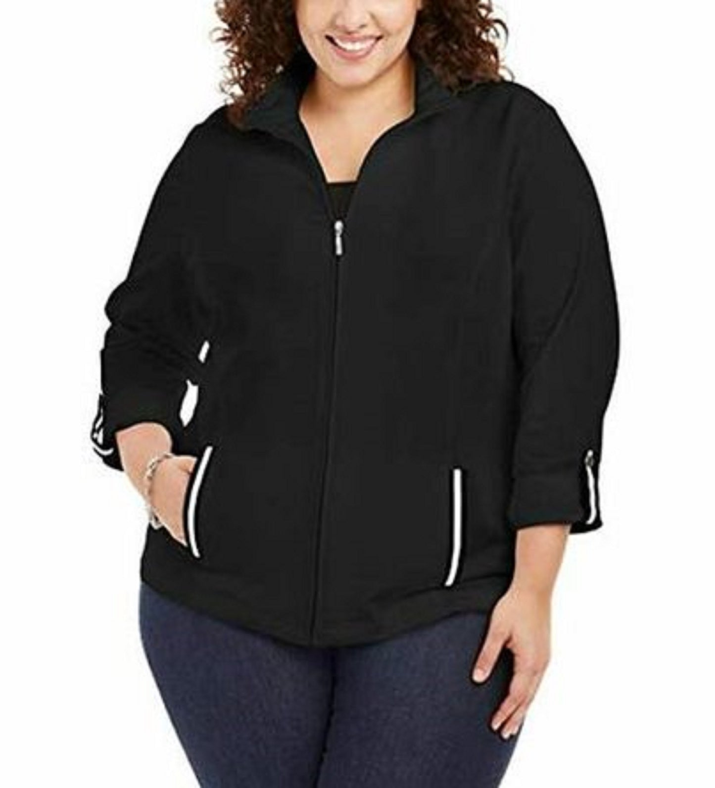 Jaqueta Karen Scott Plus Size French Terry Feminina Preta Tamanho 1X