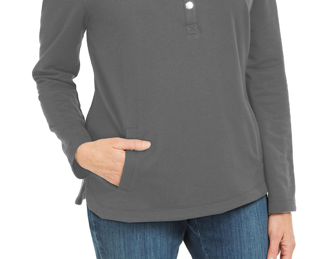 Karen Scott Sport Top Feminino Gola Alta com Bainha Ventilada Cinza Médio Tamanho P