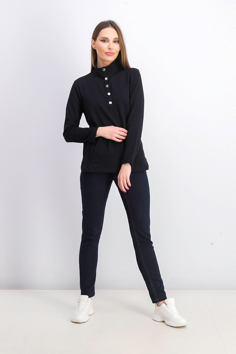 Karen Scott Sport Top Feminino Gola Alta e Bainha Ventilada Preto Tamanho Médio