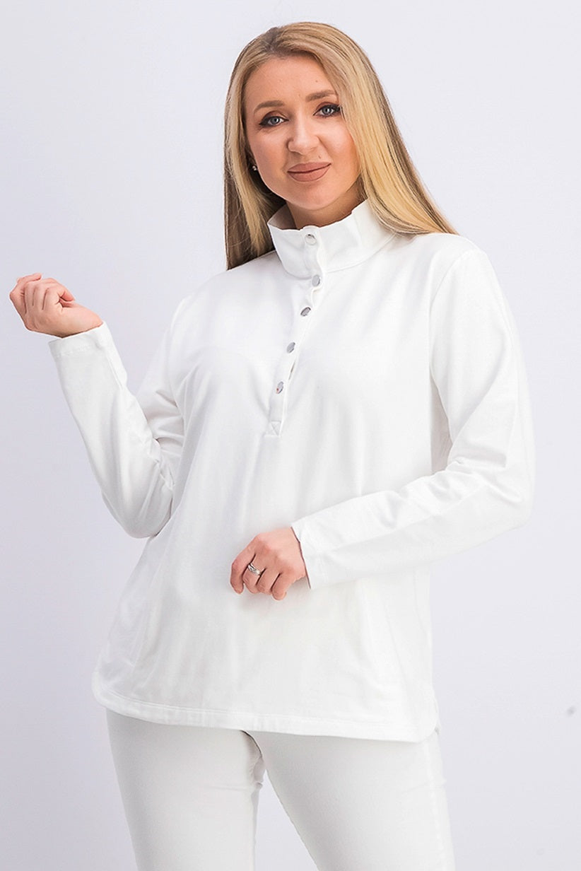 Karen Scott Sport Top Feminino Gola Alta e Bainha Ventilada, Branco, Tamanho Médio