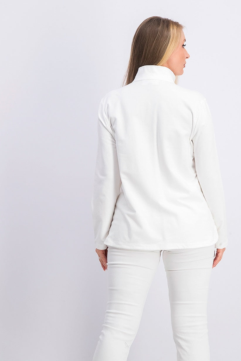 Karen Scott Sport Top Feminino Gola Alta e Bainha Ventilada, Branco, Tamanho Médio