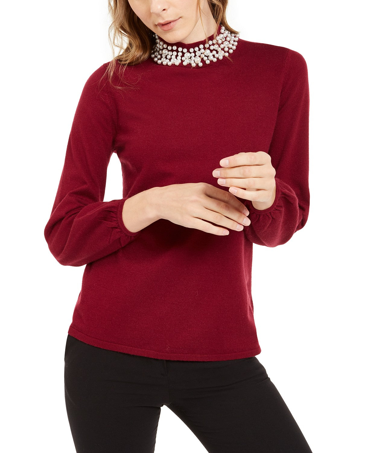 Blusa feminina Alfani com gola pérola, vinho, tamanho grande
