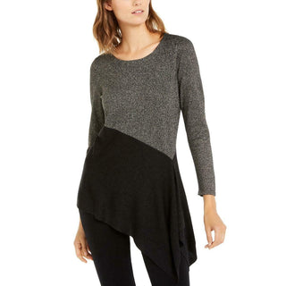 Suéter assimétrico metálico feminino Alfani, preto, dourado, tamanho pequeno