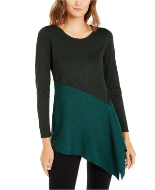 Blusa Alfani Feminina Assimétrica Colorblocked Shimmer Verde Tamanho P