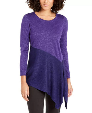 Blusa Alfani Feminina Assimétrica Colorblocked Shimmer Roxa Tamanho Médio