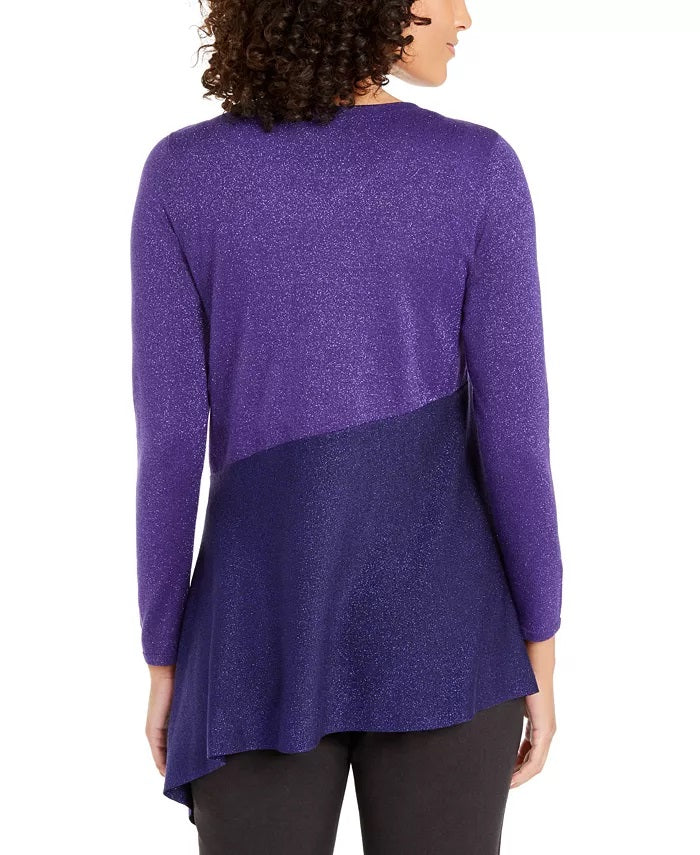 Blusa Alfani Feminina Assimétrica Colorblocked Shimmer Roxa Tamanho Médio