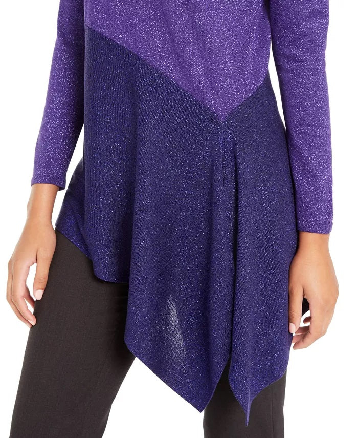 Blusa Alfani Feminina Assimétrica Colorblocked Shimmer Roxa Tamanho Médio