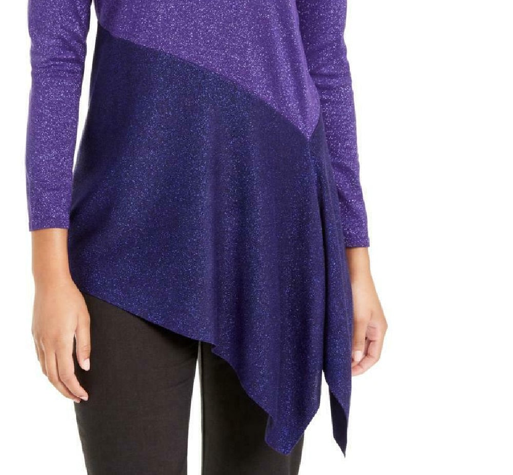 Suéter assimétrico metálico feminino Alfani, roxo, tamanho pequeno