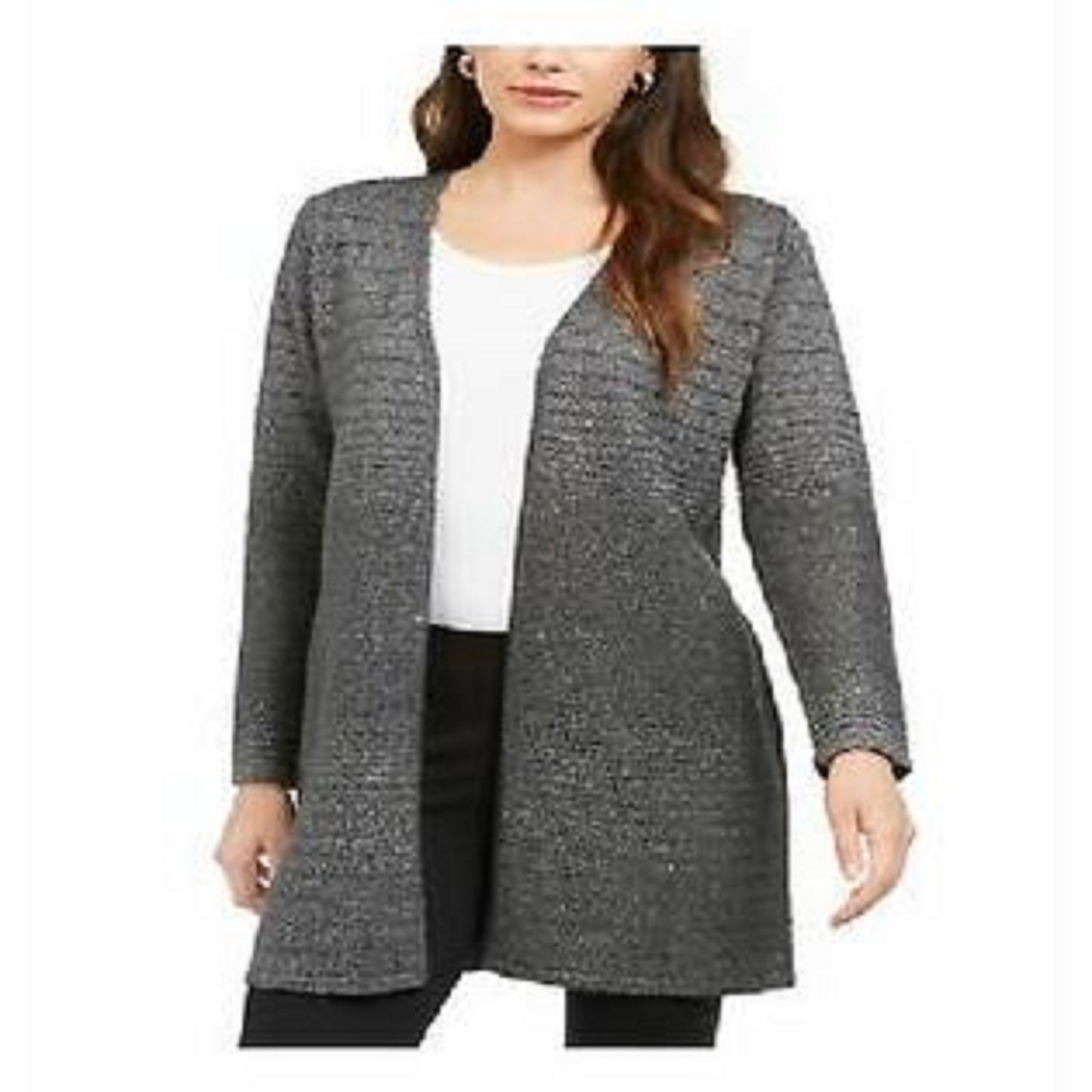 Cardigan Alfani Feminino Metálico Aberto na Frente Cinza Tamanho Médio