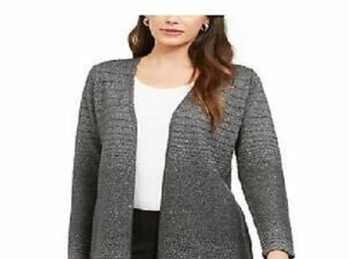 Cardigan Alfani Feminino Metálico Aberto na Frente Cinza Tamanho Médio
