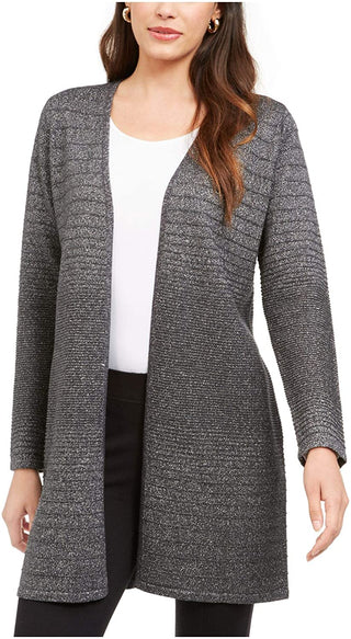 Cardigan metálico canelado feminino Alfani, cinza, tamanho pequeno