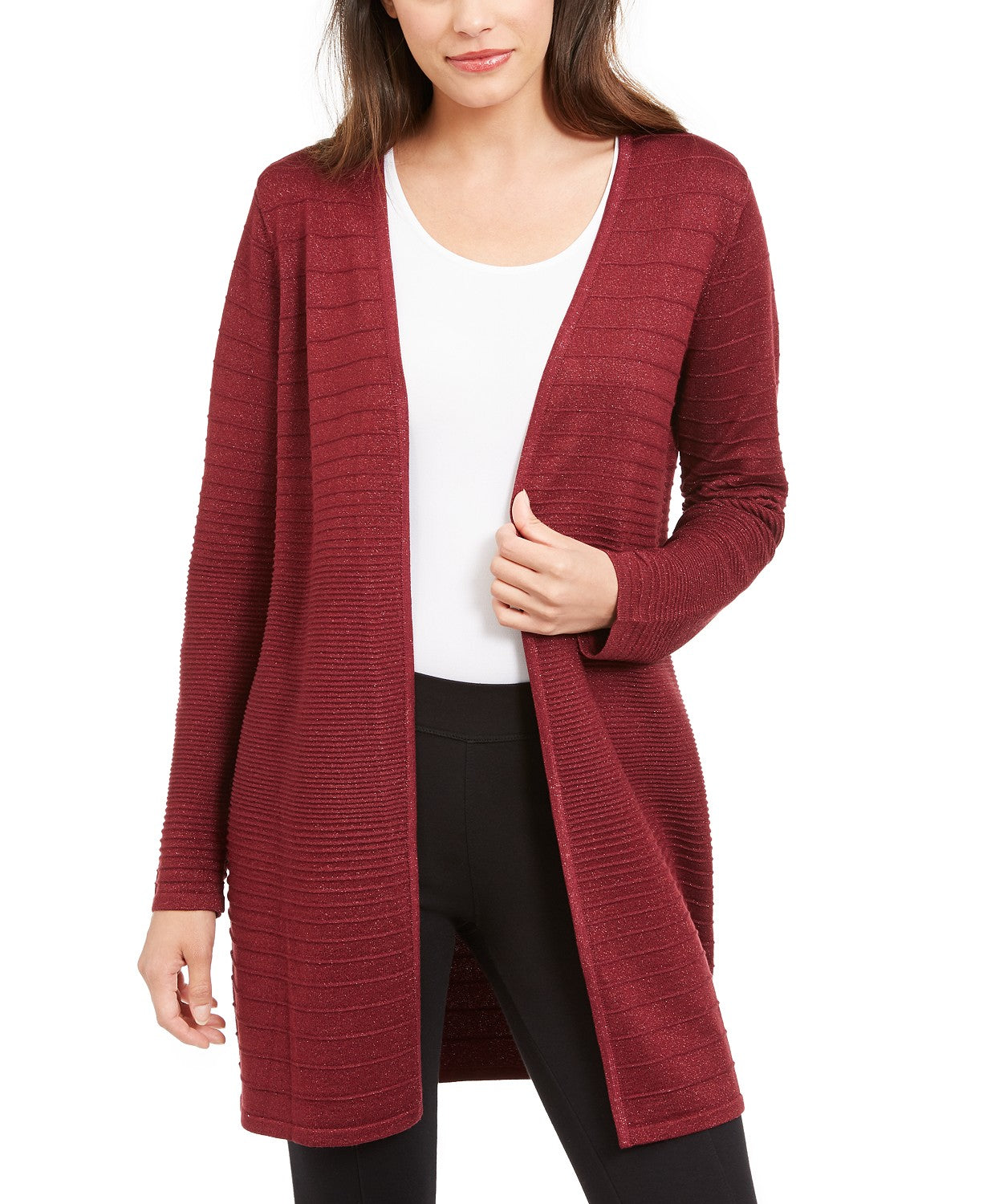 Cardigan feminino Alfani metálico com abertura frontal, vermelho, tamanho pequeno