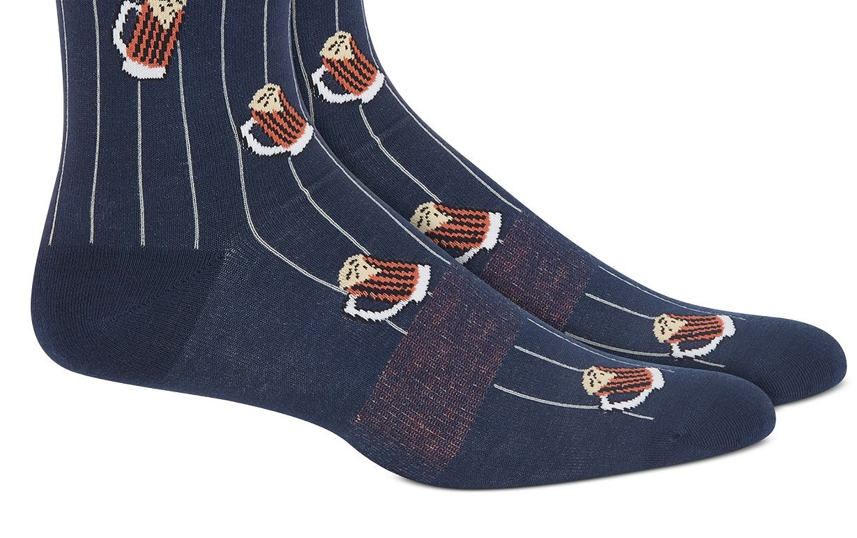 Meias listradas estampadas masculinas Bar III, tamanho regular, azul