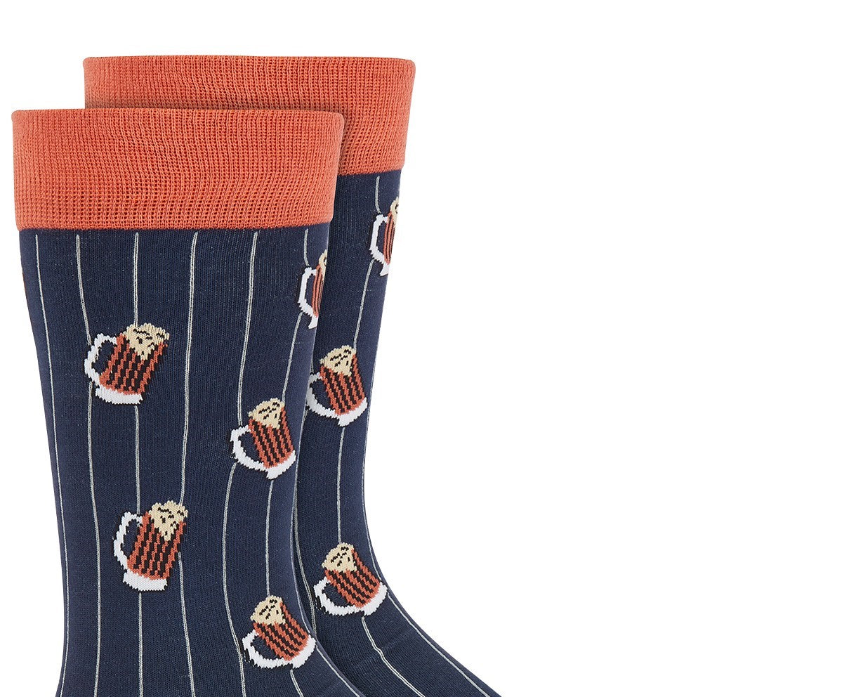 Meias listradas estampadas masculinas Bar III, tamanho regular, azul