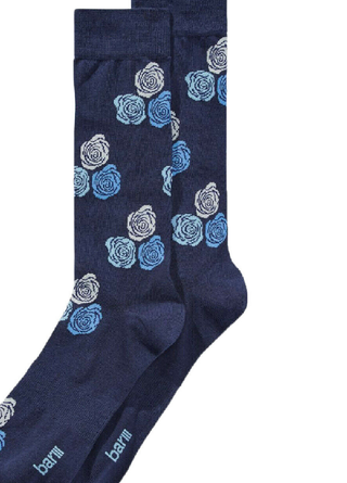 Meias sociais florais azul-marinho Bar II MensI com suporte de arco sem costura