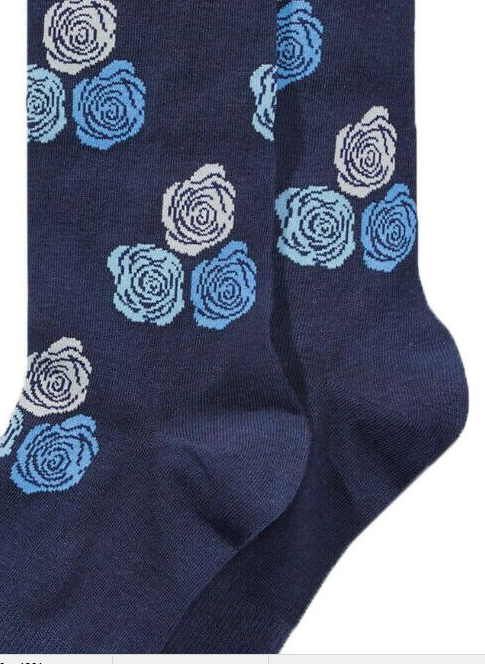 Meias sociais florais azul-marinho Bar II MensI com suporte de arco sem costura