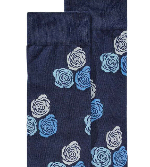Meias sociais florais azul-marinho Bar II MensI com suporte de arco sem costura
