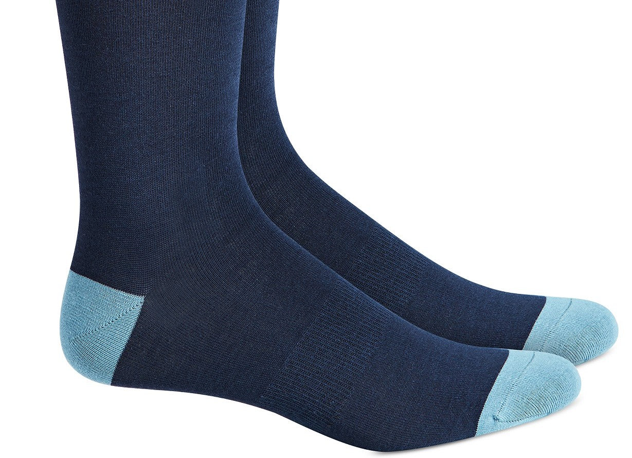 Meias masculinas Bar III com estampa floral bordada, tamanho regular, azul marinho