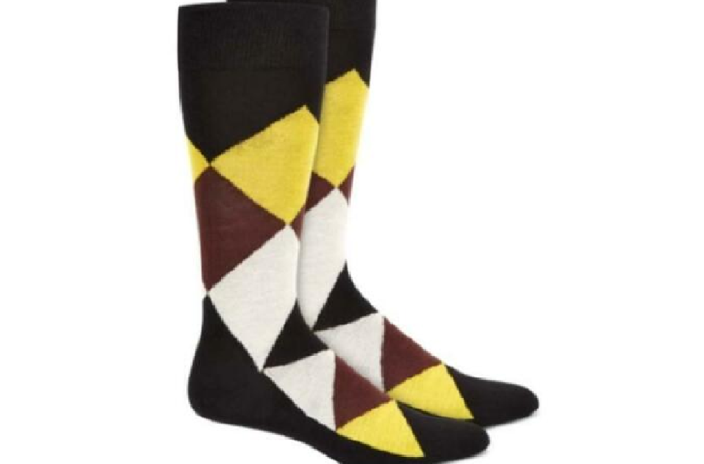 Meias Argyle Masculinas Alfani Marrom-Amarelo Tamanho 7-12