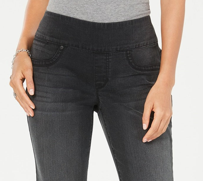 Calça jeans estilo boyfriend feminina, preta, tamanho grande
