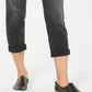 Calça jeans estilo boyfriend feminina, preta, tamanho grande