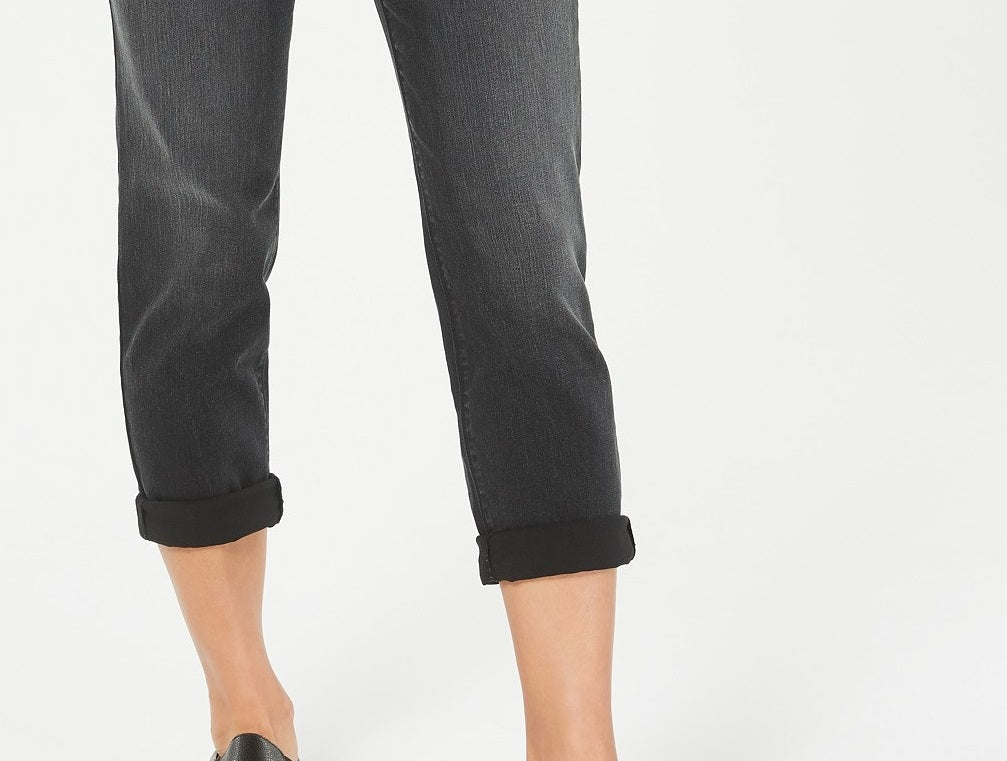 Calça jeans estilo boyfriend feminina, preta, tamanho extrapequeno