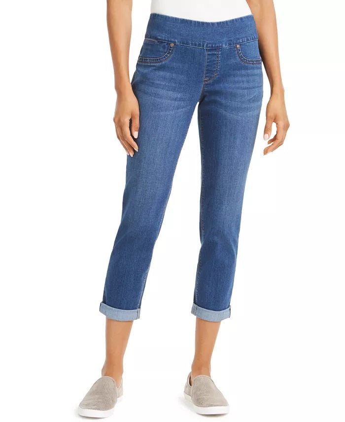Calça jeans estilo boyfriend feminina azul tamanho grande