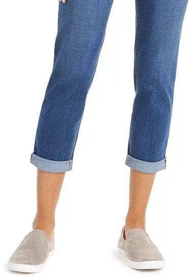 Calça jeans estilo boyfriend feminina azul tamanho grande