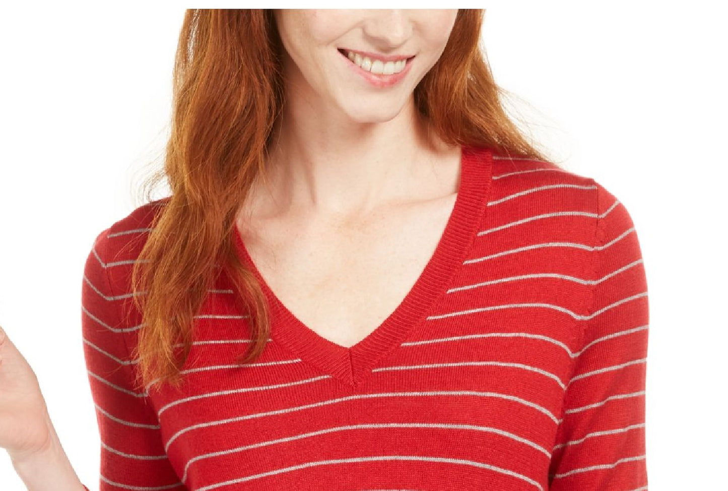 Suéter feminino listrado skinny Maison Jules, vermelho, tamanho extra grande