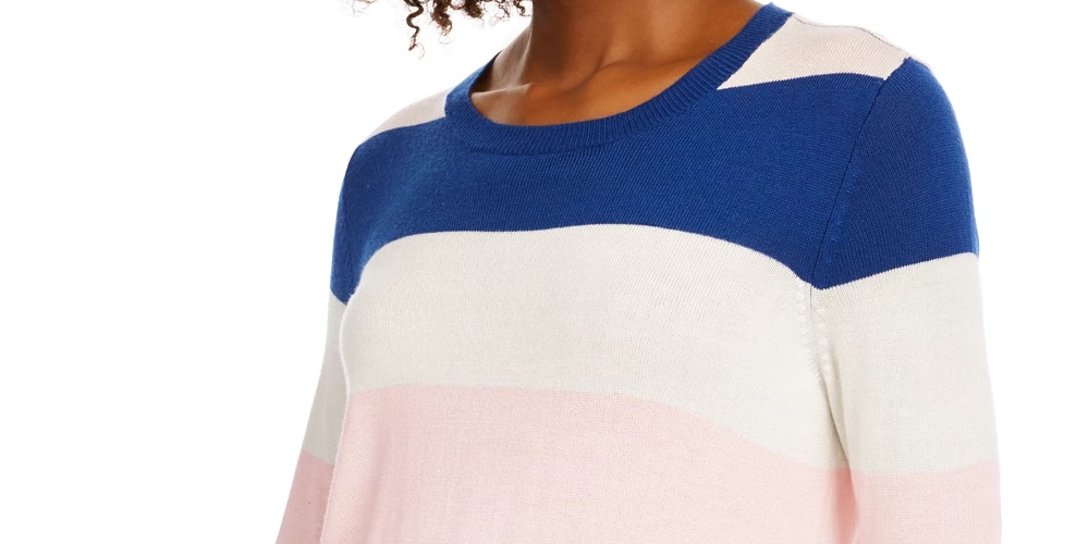 Suéter listrado feminino Maison Jules, azul, tamanho médio