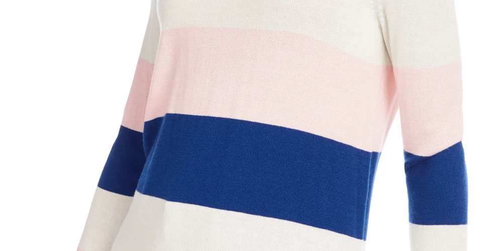 Suéter listrado feminino Maison Jules, azul, tamanho médio