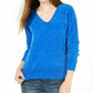 Suéter feminino Maison Jules com decote em V, azul médio, tamanho médio