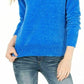 Suéter feminino Maison Jules com decote em V, azul médio, tamanho médio